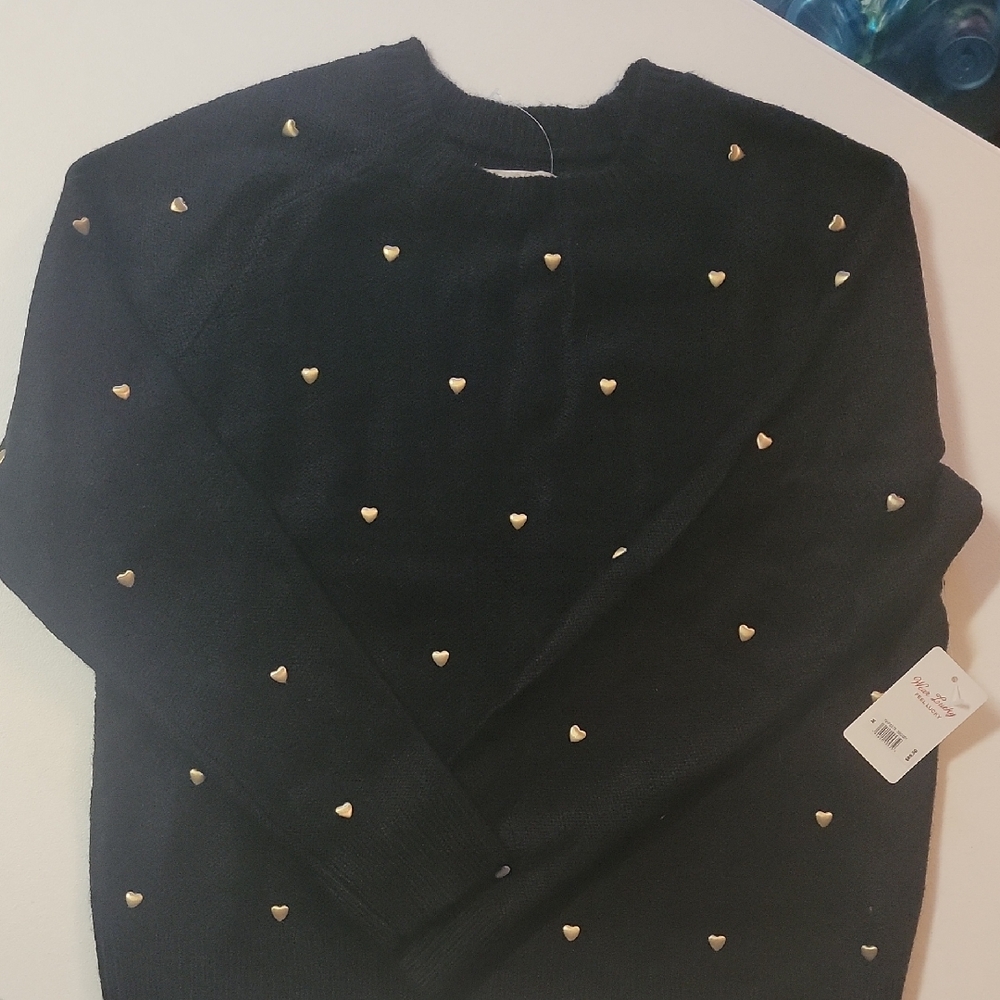 Lucky Brand Black Sweater with Gold Heart Details
